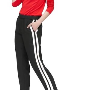 Banana Republic XS Hayden Black Striped Track Pant Preppy Pull On Tuxedo Ankle